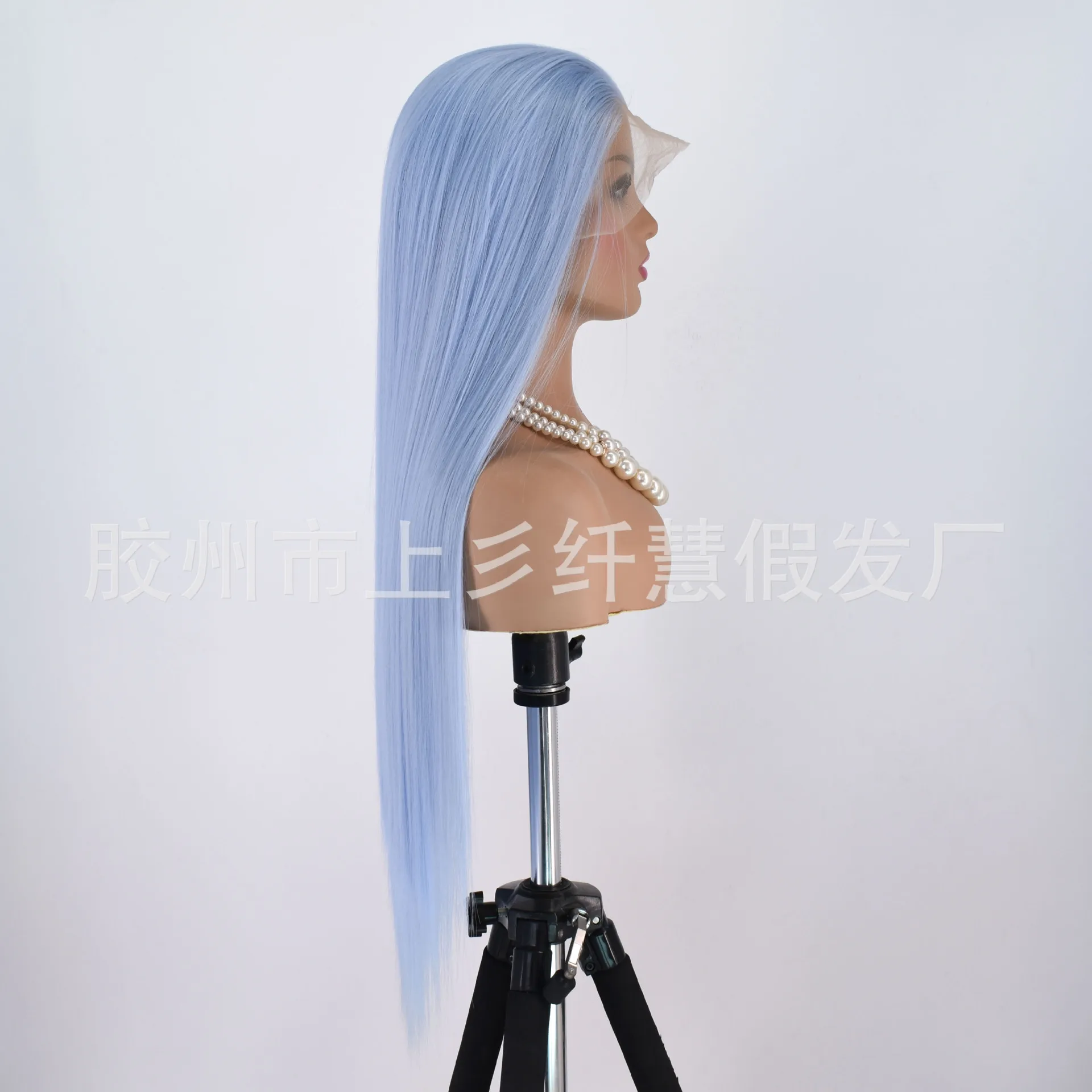 Synthetic Lace Front Blue Blend Long Straight Wig Matte Fiber Hand-Tied Cosplay Party Costume Women Wholesale