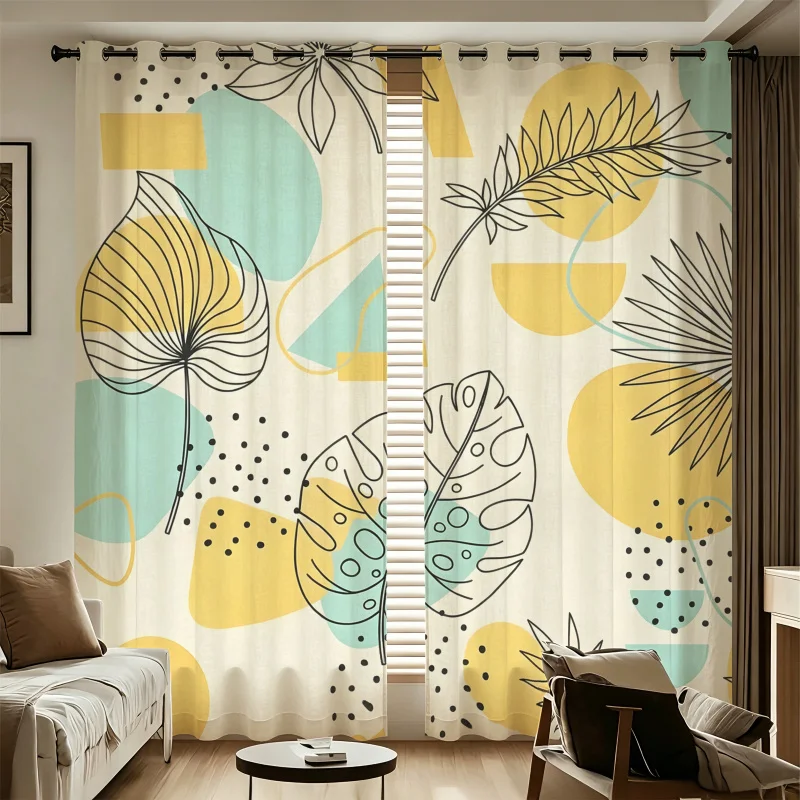 Line Art Monstera Print 2 Panels Curtains Printed Curtains Darkening Curtains Light Blocking Rate 85% Modern Adult Decor