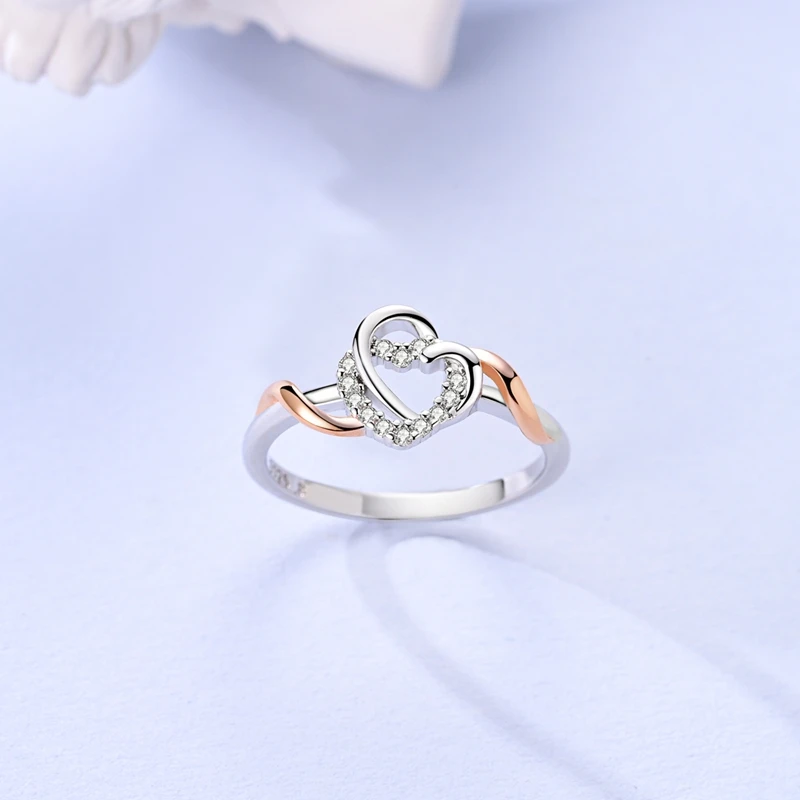 Original 925 Sterling Silver Color Separation Heart Wrap Rings For Women Girls Jewelry Birthday Anniversary Gifts