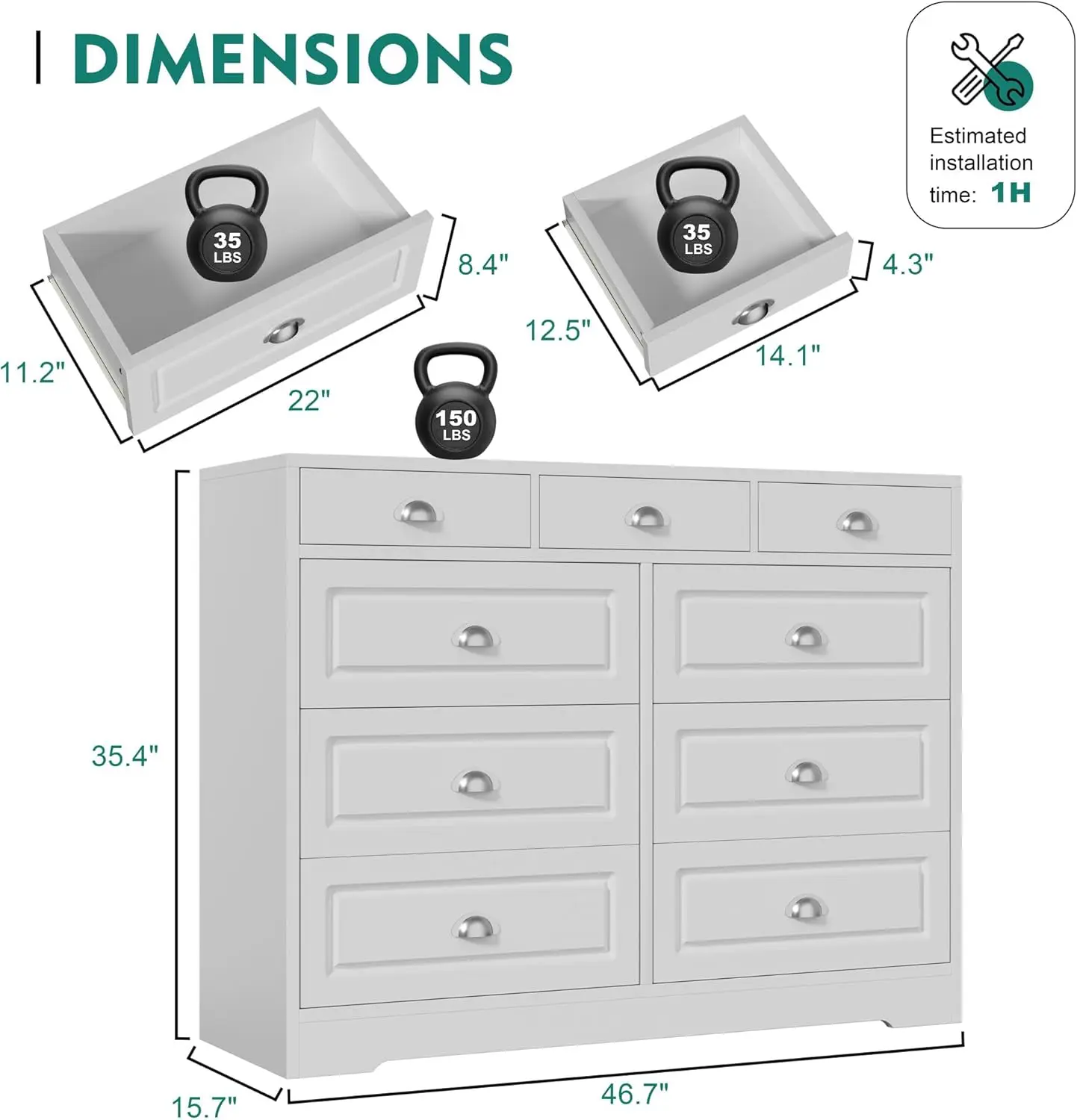 6-ladekast, ladekast, organisator met brede laden, grote opbergkast, modern dressoir voor slaapkamer, woonkamer