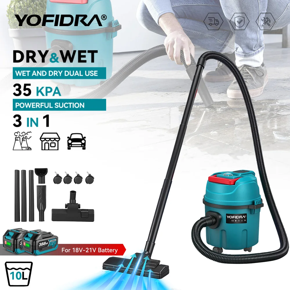 YOFIDRA 35Kpa aspirateur sec et humide électrique réservoir 10L outil électrique de nettoyage industriel domestique pour Makita broche de batterie 18v