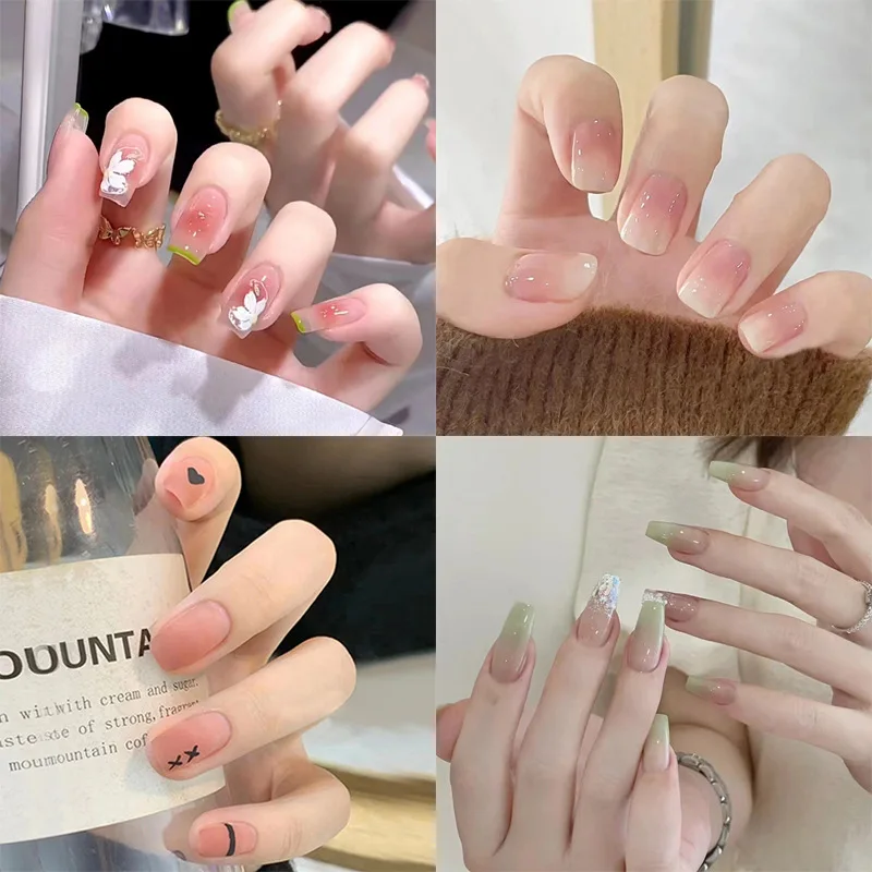

8pcs pink and red fake nails French Style press on Mid-length Almond Wearable false nails for women DIY