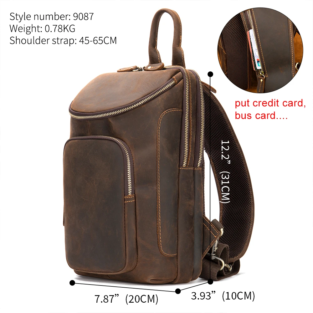 MVA Vintage Full Grain Leather Sling Bag Crossbody Chest Daypack Personalized Men Shoulder Bag Travel Gift For Boy/Father 9087