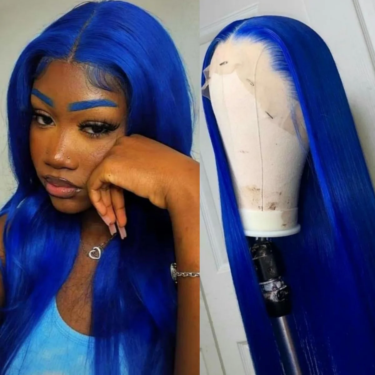 RDY Royal Blue Wig Long Straight Synthetic Lace Front Wig Glueless Natural Hairline Bright Colored Hair Frontal Wigs for Women