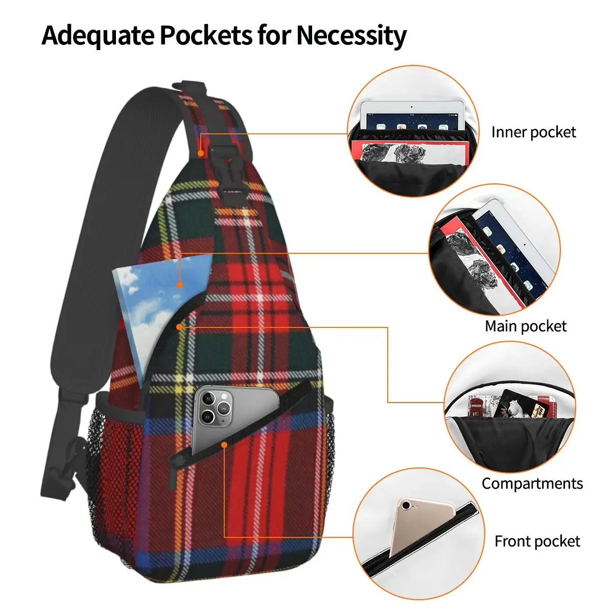 Stewart Royal Modern Tartan Chest Bag Men Sling Crossbody Backpack Chest Bag Travel Hiking Daypack Shoulder Bag
