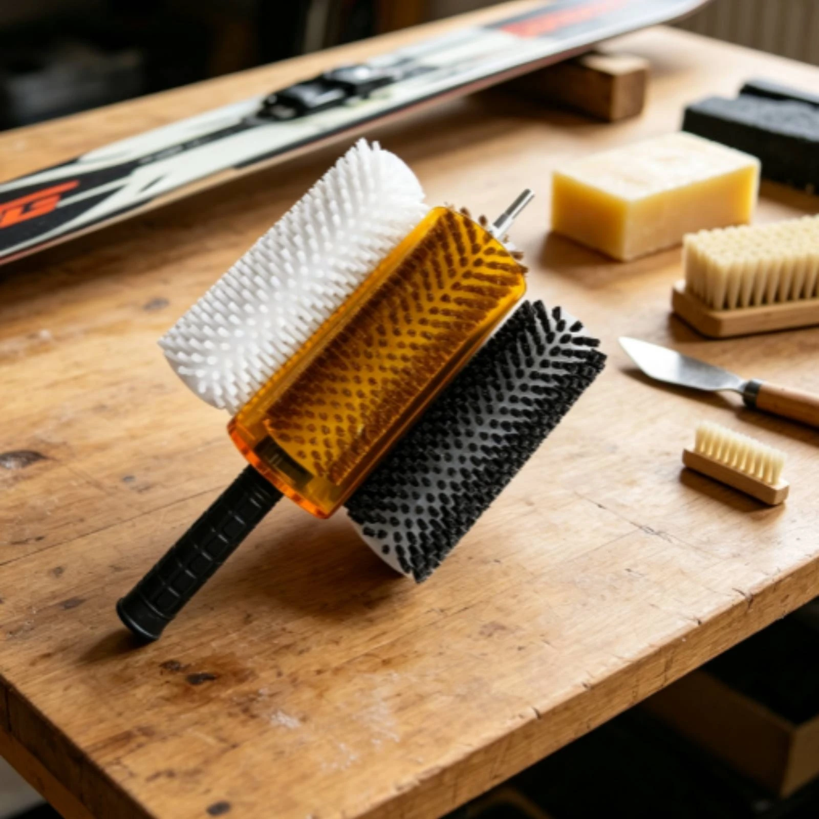 Cylindrical Roller Waxing Brush Easy to Use Horsehair Nylon Copper Bristle Waxing Agent Brush Portable Pro Tuning