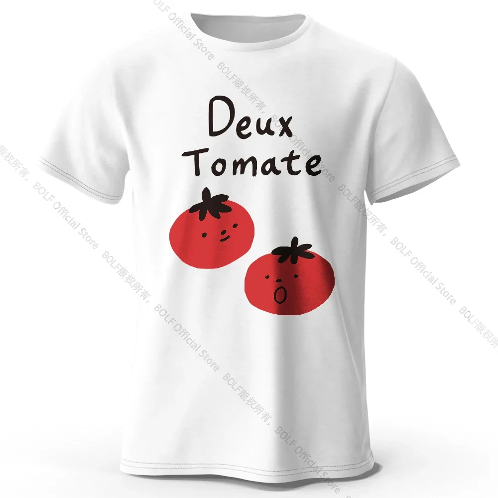 Hand-Painted Tomato Print 100% Cotton T-Shirt, Soft & Breathable Round Neck Short Sleeve Tee, Unisex Artistic & Fun Style