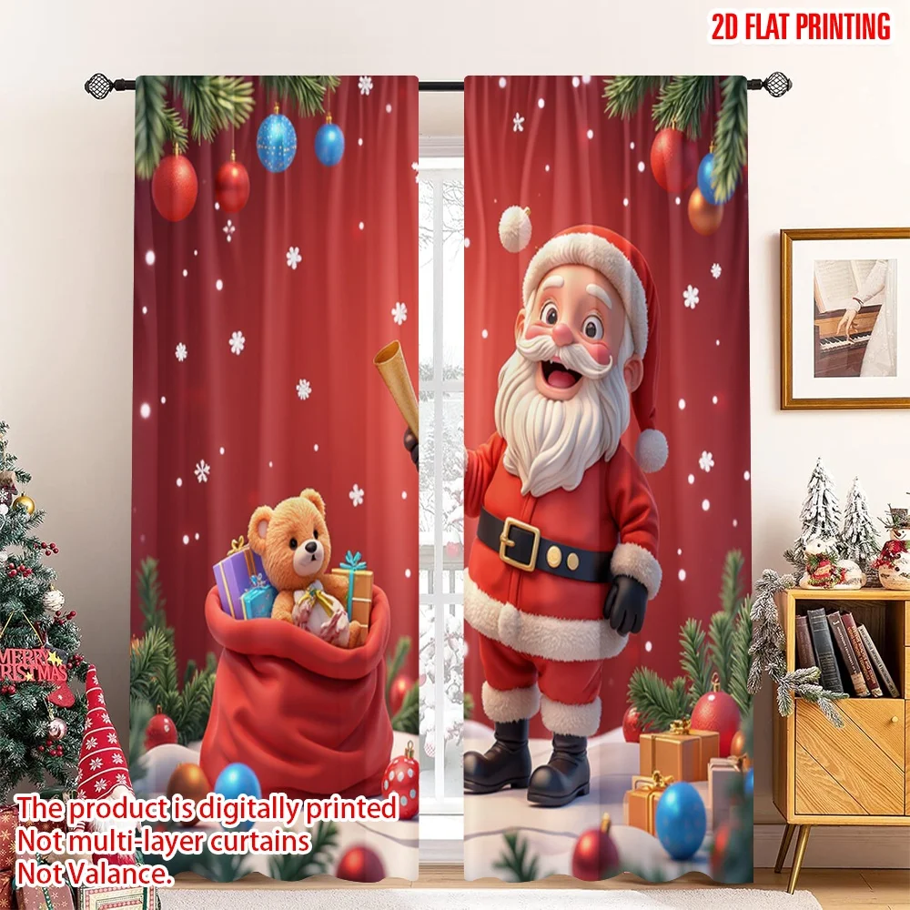 

2pcs 2D flat printing Christmas Window Drapes Santa Claus list ornaments 100% Polyester Without Electricity Party & Holiday