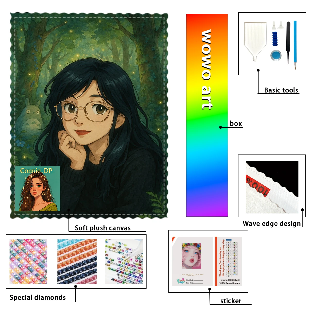 

【Coiine Diamond art】Girl with glasses 100% resin FD+ab+xc Diamond Stamping Kit Perfect Masterpiece worth Buyi