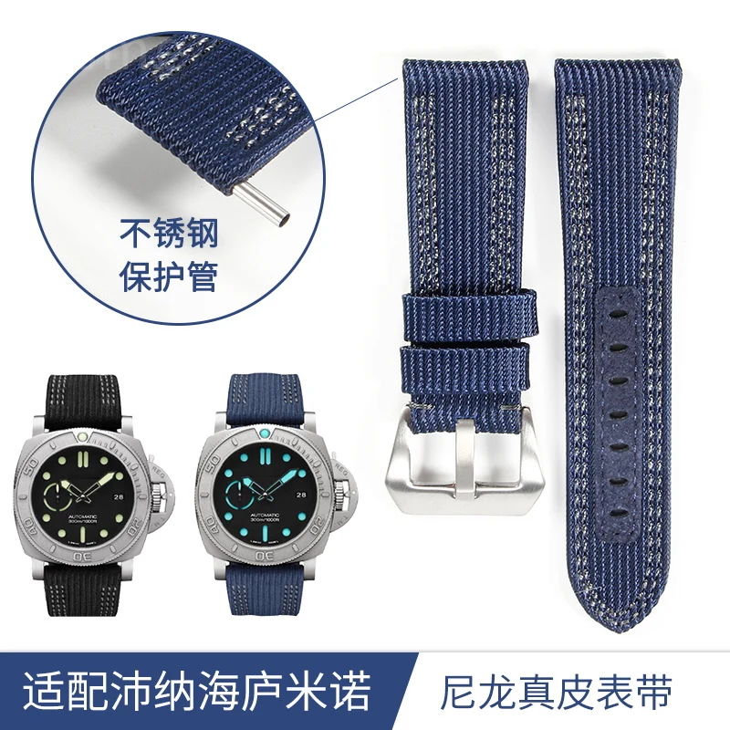 For Panerai Nylon Canvas Leather Watch Band Pam441/359/312/616 Series Breathable Comfortable Men's Original Watch Strap 24mm