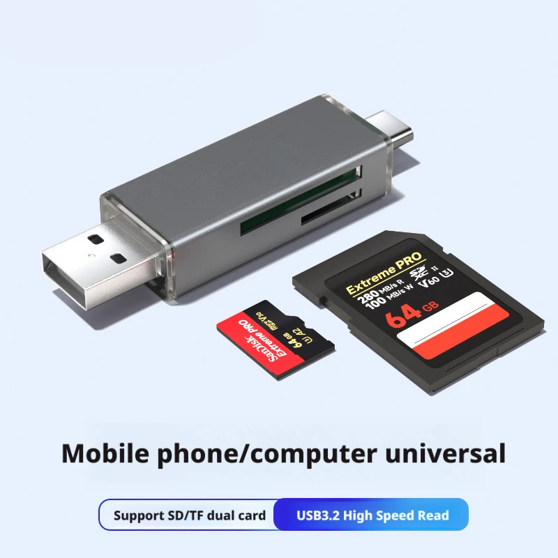 USB C & USB A SD TF Card Reader OTG Adapter, 2 in 1 Memory Card Reader for SD Micro SD TF Cards, Dual Connector High Speed Data