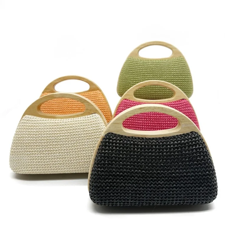 2025 New Fashion Designer Wooden Clip Dinner Bag Lady Party Show Temperament Straw Woven Purse Bag Summer Beach Bag Shoulder Bag