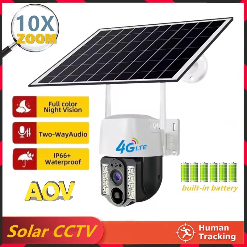 4G AOV في الهواء الطلق 360 درجة نظام أمان الكاميرا الشمسية CCTV مسجل مزدوج PIR مراقبة للرؤية الليلية إنذار كشف الإنسان
