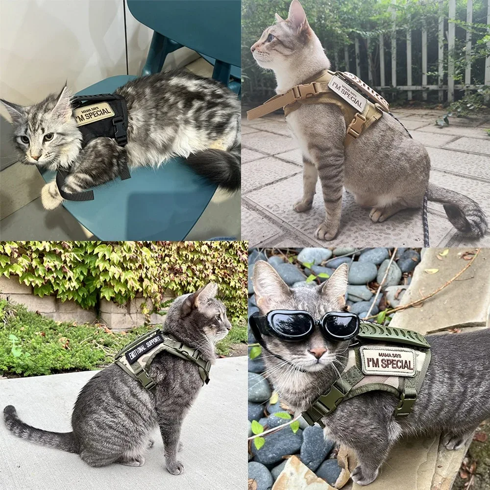 Tactical vest for kittens and small dogs military harness for cats traction strap to prevent escape breathable with 2 Stickers - view 5