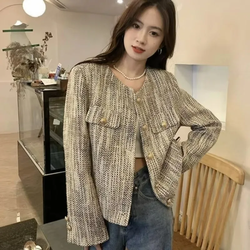 Veste courte parfumée pour femme, manteau décontracté, chemisier slim, cardigan à col rond, tempérament, printemps, automne, nouveau, 2024