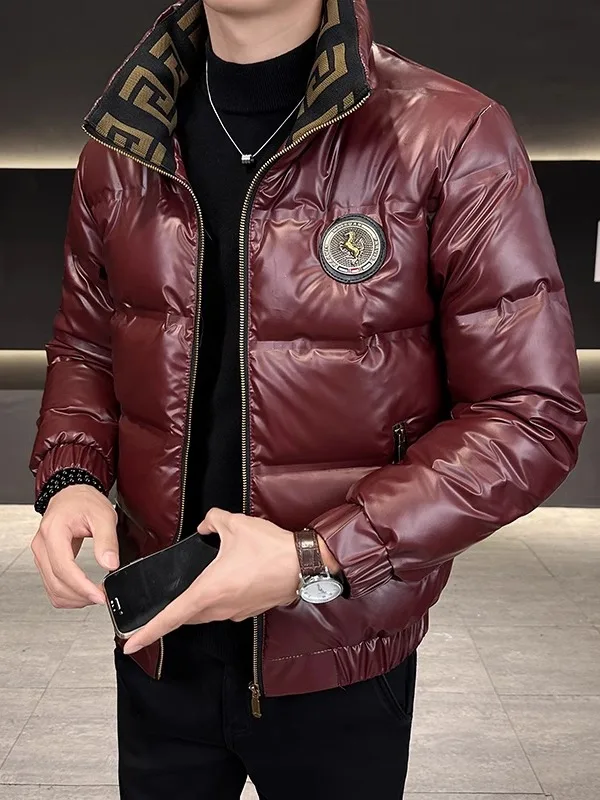 

European Sle Warm Du down Jaet Men's Winter New Bright Surface ort Stand Collar Faionable Urban Outerwear Top