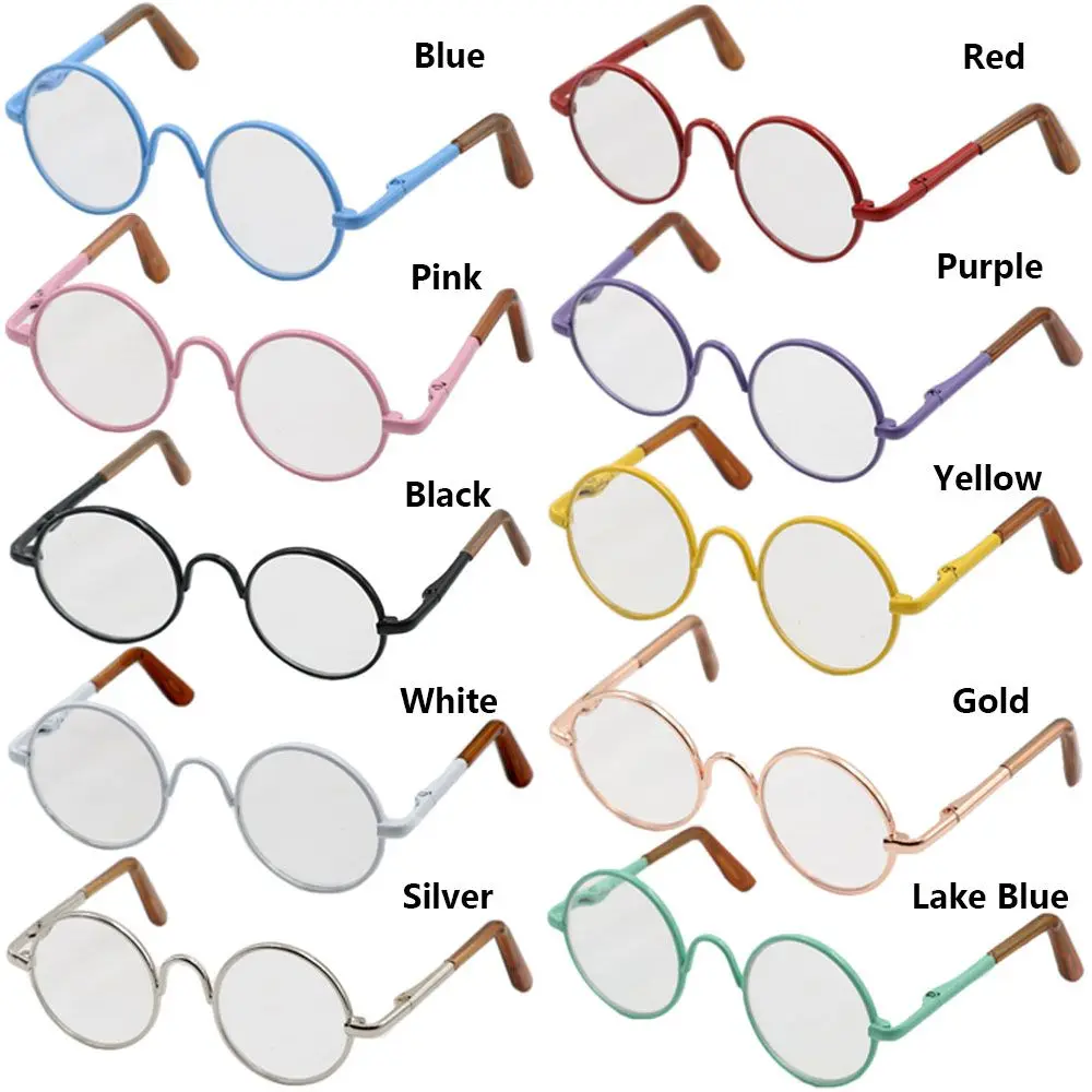 Fashion Suit For 12/18 Inch Small Eyeglass Colorful Miniature Eyewear Metal Frame Dolls Glasses Round-Shaped Clear Lens