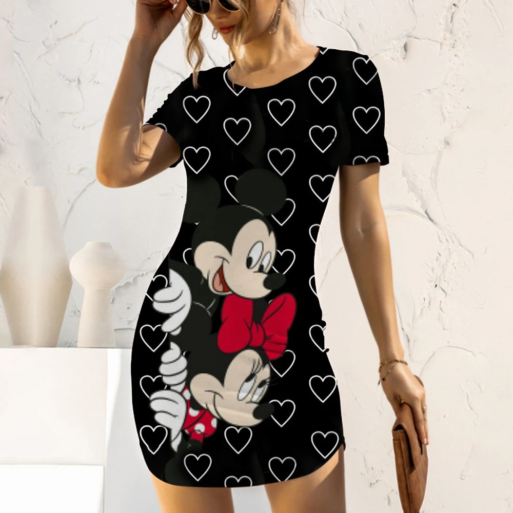 

Cartoon Disney Print Fashion Sexy Elegant Dresses for Women 2022 Casual Women's Summer Dress Top Mickey Minnie Mouse Slim Fit