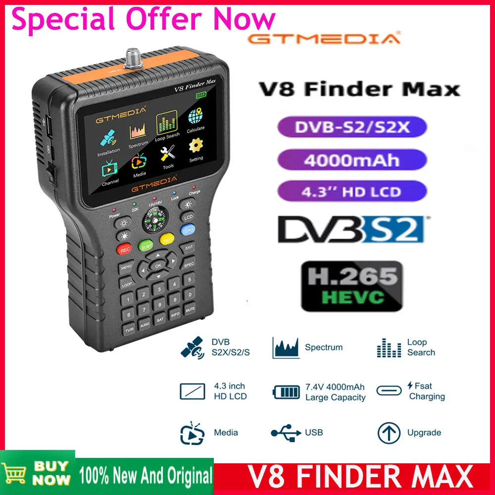 

[Genuine]Newest GTMEDIA V8 Finder max Satellite Signal Finder DVB-S/S2/S2X H.264/H.265 Satellite meter DVB-S/S2/S2X H.265 ACM