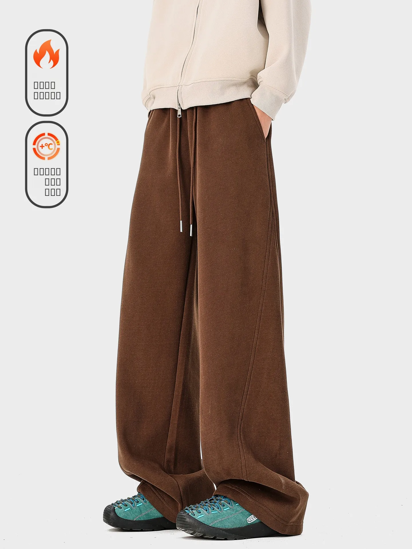 

Теплые мужские повседневные брюки с начесом, широкие, в стиле ретро, свободного кроя, удобные зимние брюки прямого кроя со средней посадкой