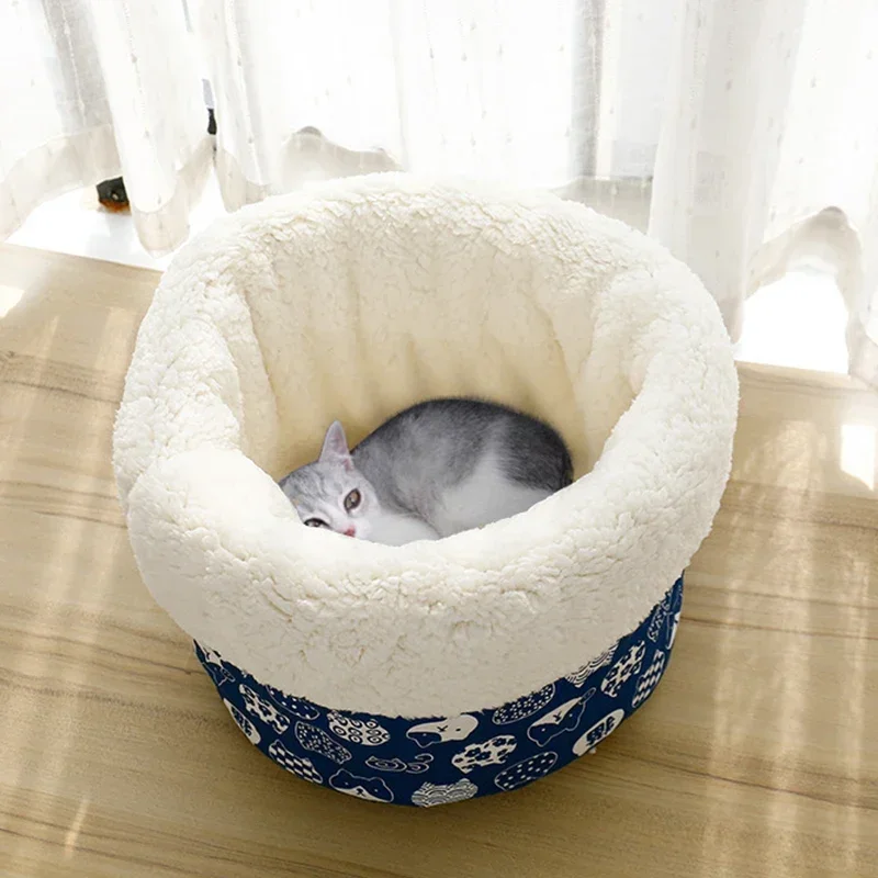 Thicken Plush Puppy Kennel Winter Warm Cat Sleeping Bag Dogs Bed Basket Soft Comfortable Pet Kitten Cave House Thicken Nest