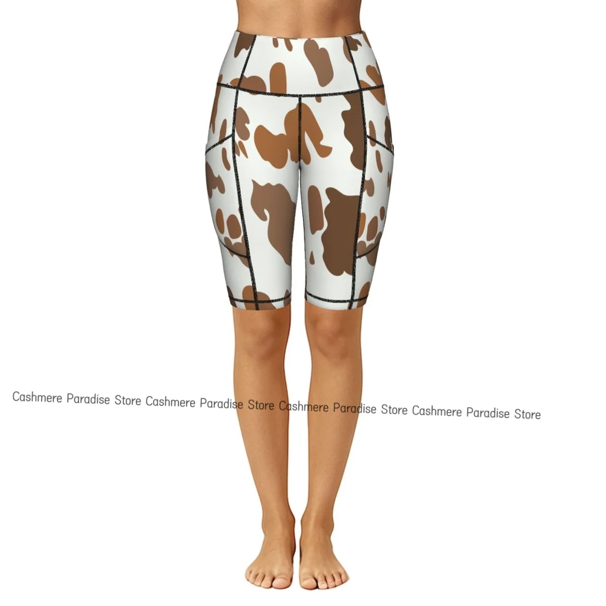 Double Pocket Sports Shorts Women Elastic Slim Animal Rural Print Shorts Gym Exercise Running High Waist Yoga Fitness Shorts