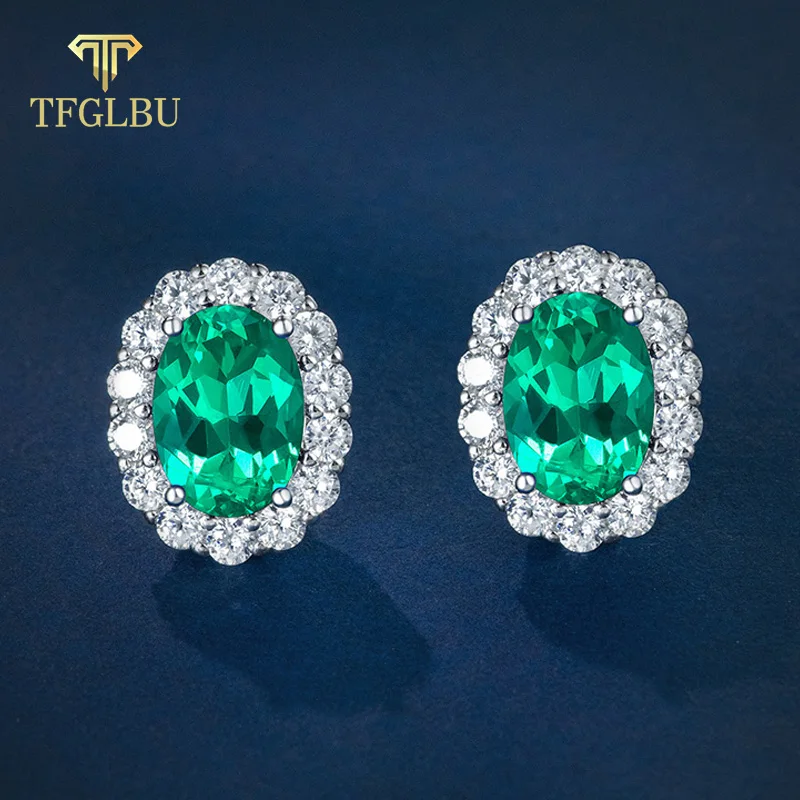 

TFGLBU Vintage 5*7mm Colombian Emerald Stud Earrings for Women Shine Gemstone Solid 925 Silver Ear Wedding Jewelry Wholesale