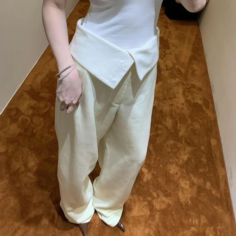 Women's high-waisted pants, wide-leg pants with a pleated waistband, high-quality casual and versatile straight-leg pants, 2026,