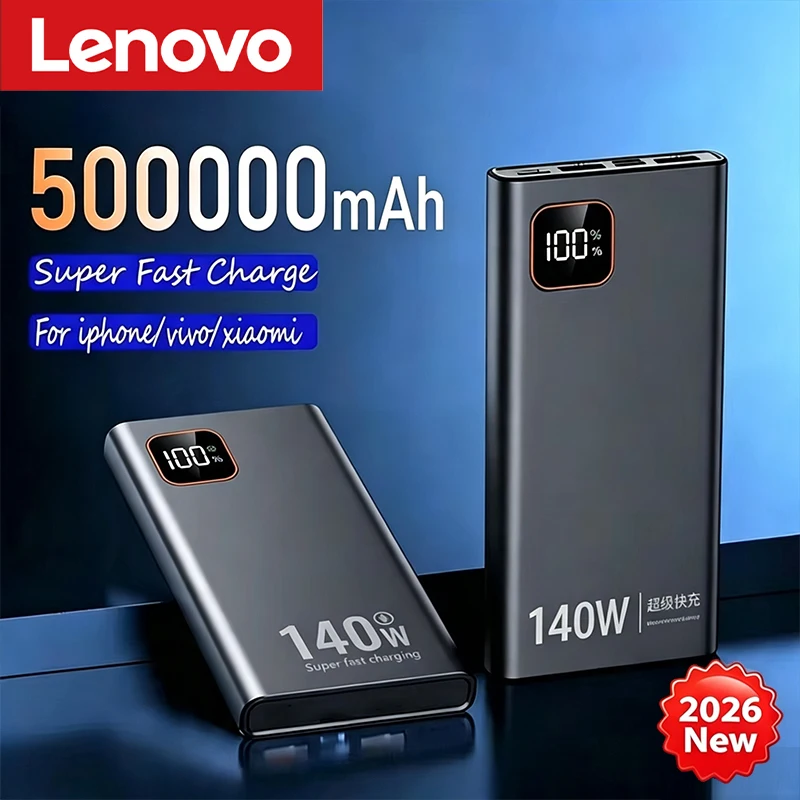 Lenovo 500000mAh 140W Super Fast Charging Power Bank Ultra Capacity Portable Charger New Arrival for iPhone Samsung