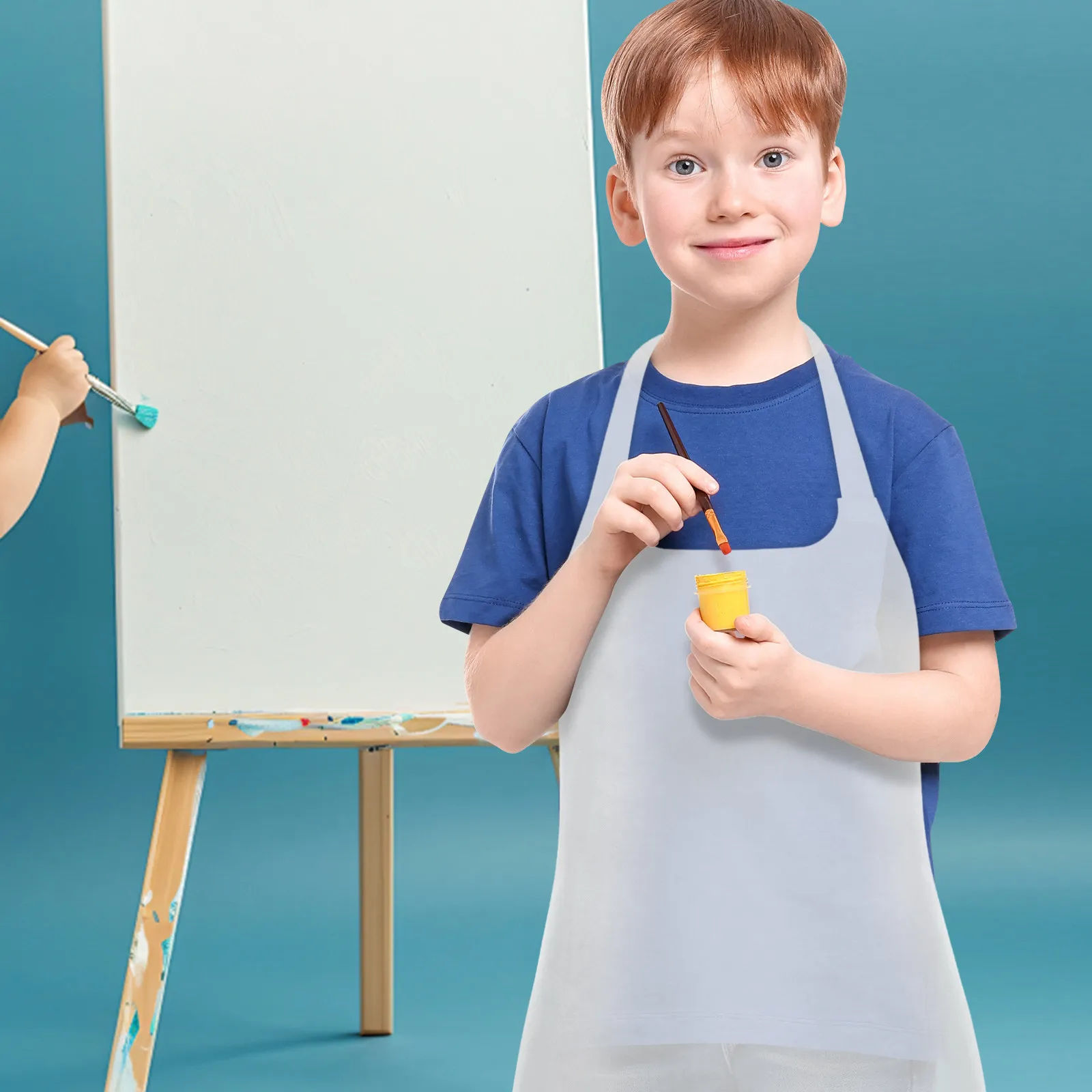 10Pcs Childrens White Aprons Non-Woven Painting Apron Waterproof Stain Resistant Lightweight for Drawing Cooking Crafts