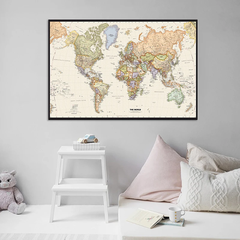 60*40cm Retro mapa świata z detalami obraz na płótnie plakat artystyczny dekoracyjny wiszący obraz przybory szkolne Home Decor