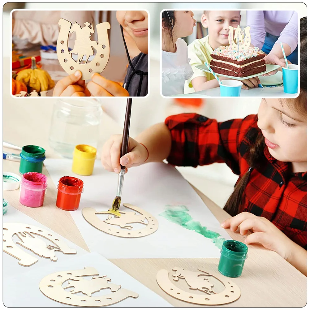 

48Pcs Wooden Horseshoe Cutouts Unpainted DIY Slices for Kids Hand-Painted Craft Home Decor DIY Horseshoe Cutouts