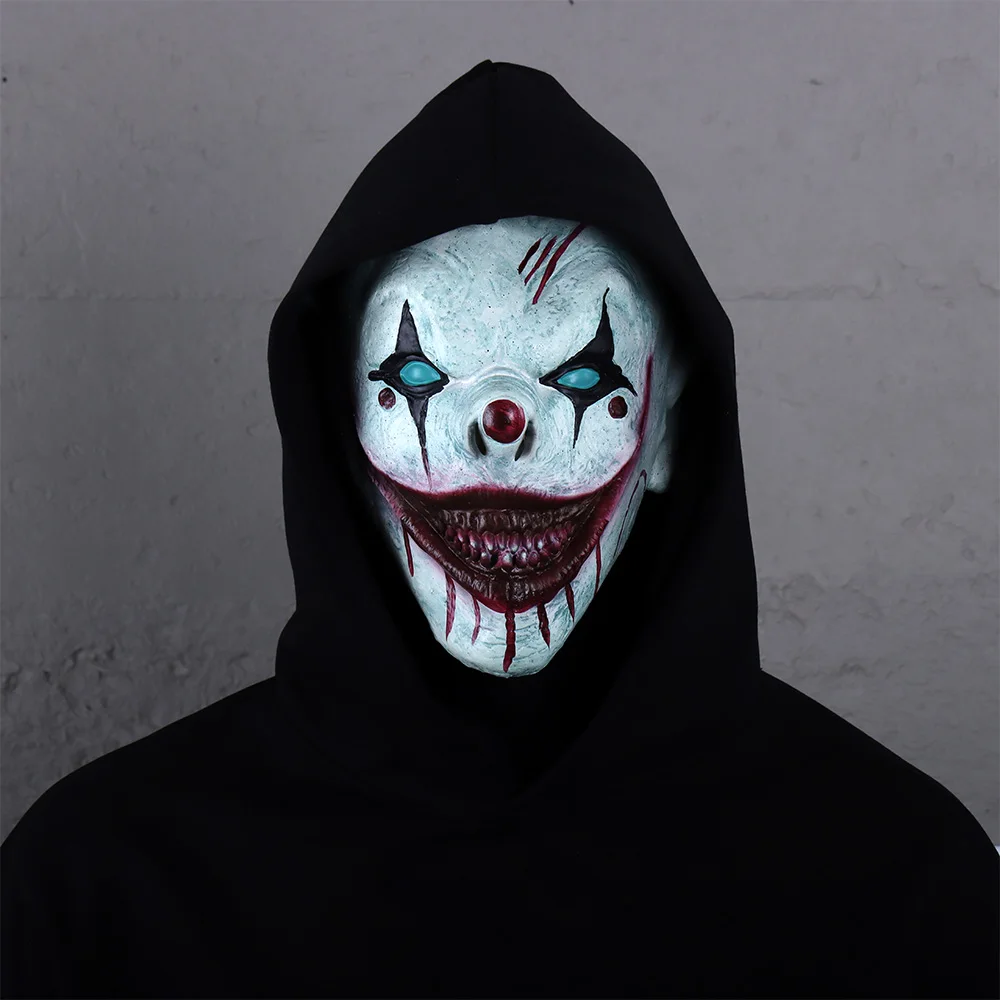 Horror The Clown in The Box Mask Cosplay Bloody Devil Killer Joker Latex Helmet Halloween Carnival Party Costume Props