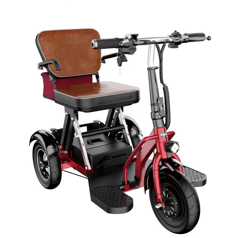 Elite 48V 300W 20Ah 20km/h 55km Range Drum Brake Alloy Folding Electric Mobility Tricycle for Seniors Disabled Leisure Shopping