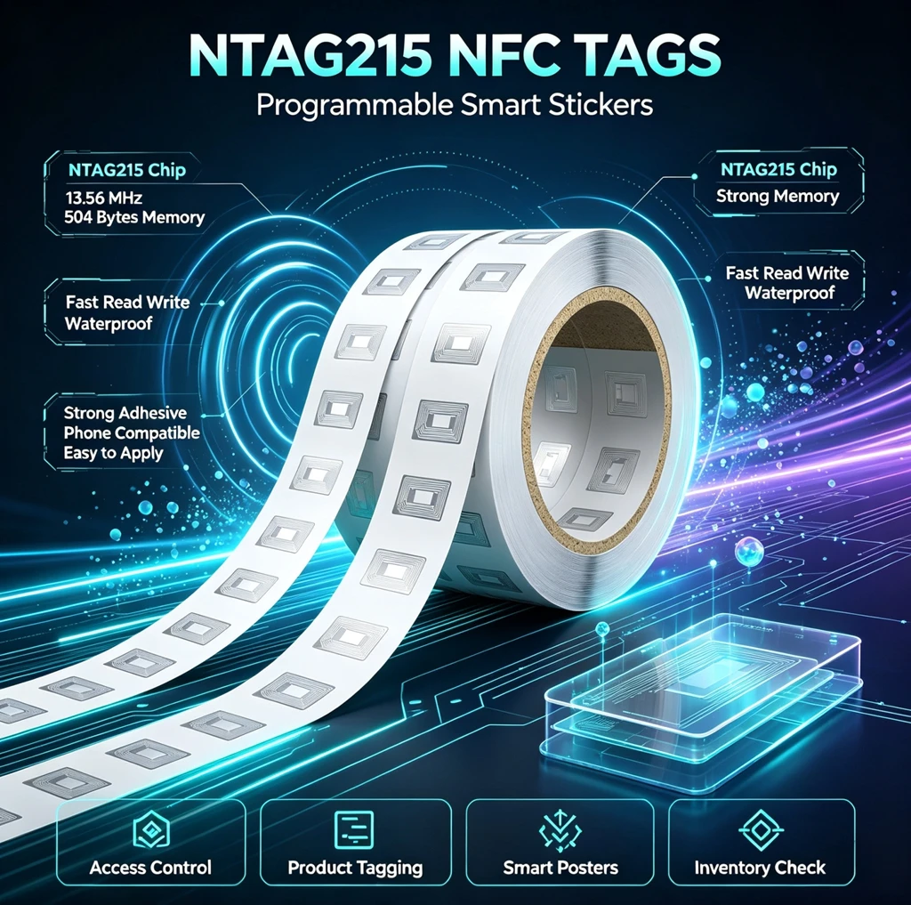 100-10PCS NFC Tags Stickers with NTAG215 Chip Clear Adhesive Labels Sticker Blank Rewritable Work with All NFC Enabled Devices