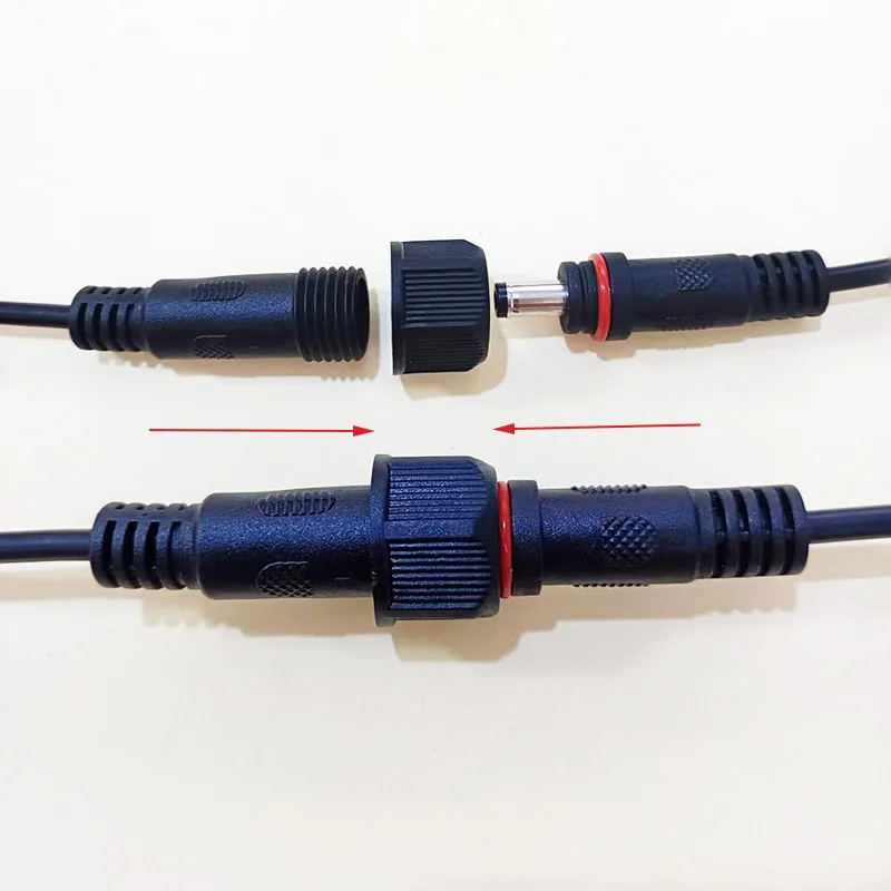 Waterproof DC Power Connector 5.5x2.1mm 2-Core 0.3-1.0mm² Male Female Extension Cable 1-3M for 12V Monitoring & Electronics