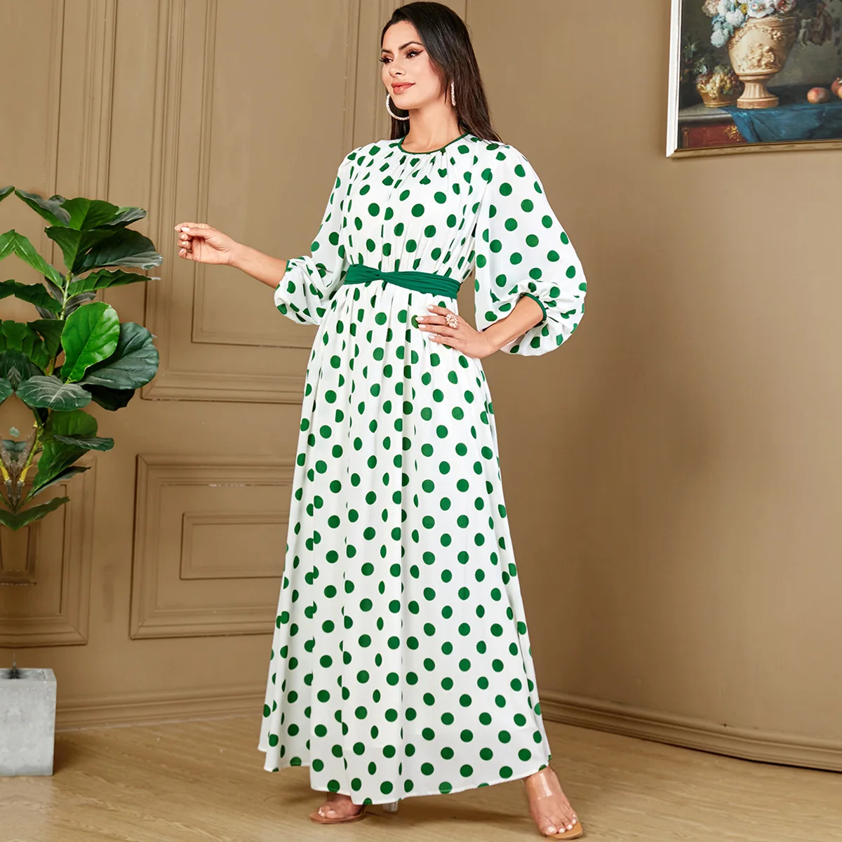 

Saudi Arabic Robe Women Muslim Polka Dot Maxi Dress Dubai Abaya Turkey Kaftan Eid Djellaba Islam Jalabiya Caftan Marocain Femme