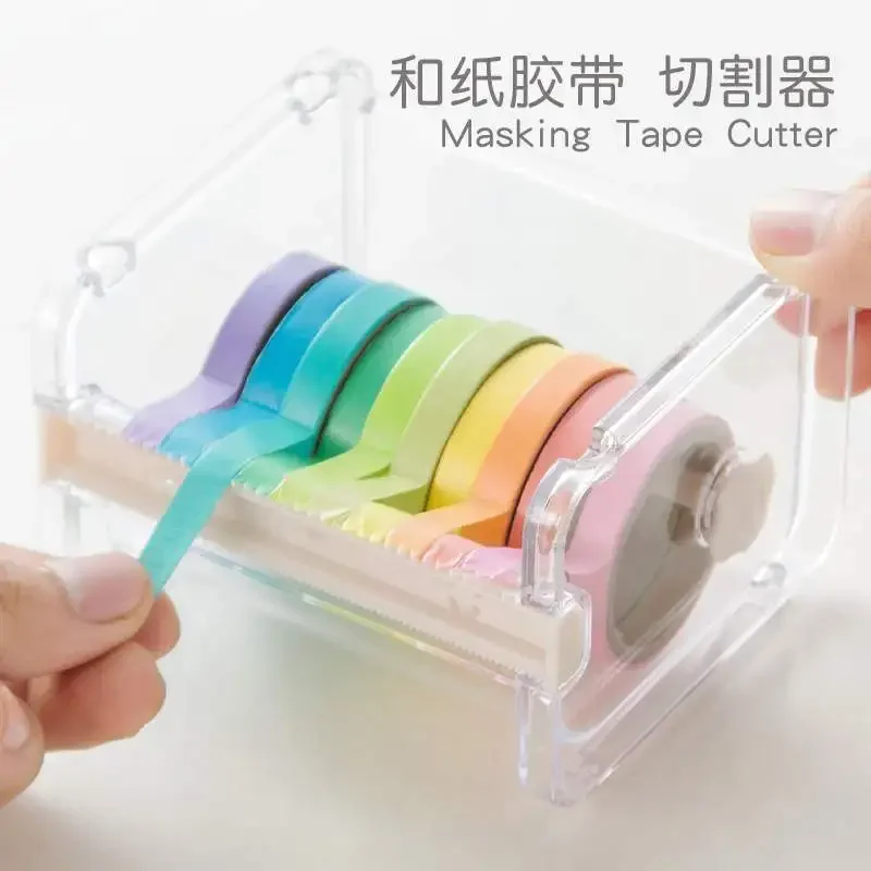 Transparent Washi Paper Cutter for Scrapbook Journal Diary Masking Adhesive Tape Storage Box Organizer Cutter Stationery Holder
