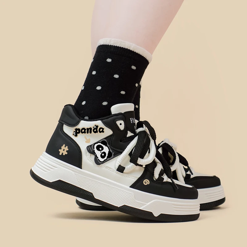 Amy and Michael 2024 Cute Anime Panda Shoes Lovely Girls Students High Top Sports Casual Sneakers Female Woman Vulcanize Shoes