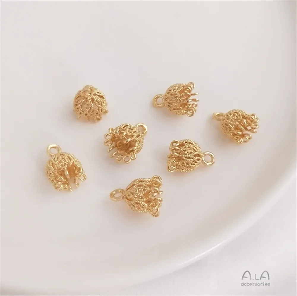 1pcs 9x13mm 14K Gold Plated Flower holder, tassel cap, diy earrings, hairpin material accessories