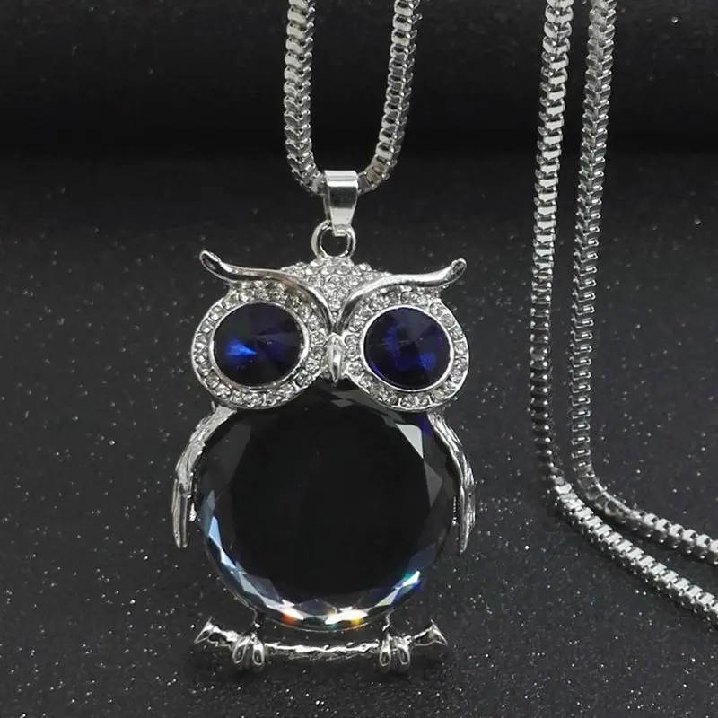 Creative Owl Sweater Chain Pendant Necklace for Women Fashion Rhinestones Crystal Vintage Animal Couple Anniversary Jewelry Gift