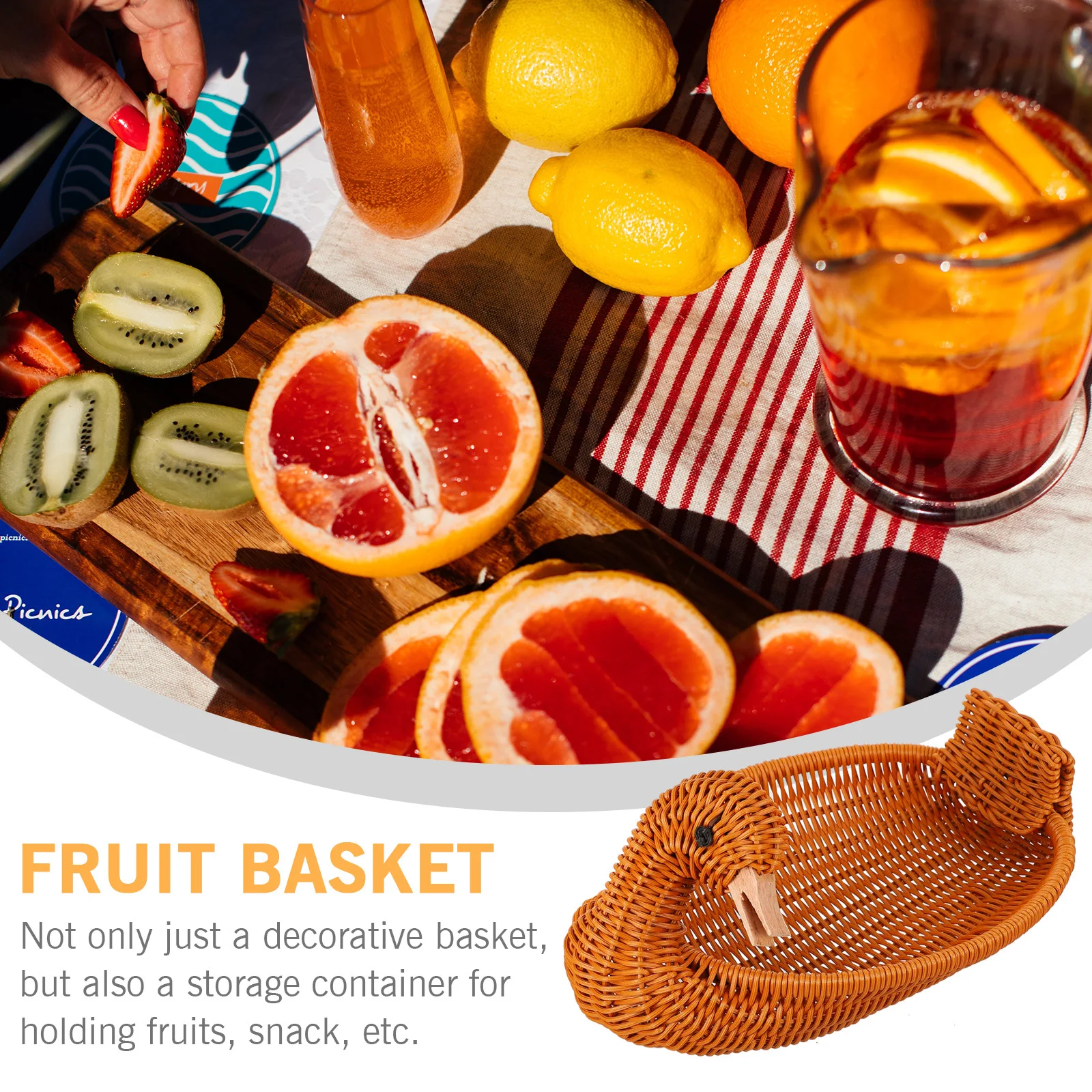 

Imitation Rattan Woven Duck Shape Snack Fruit Basket Storage Decorative Food Organizer Home Kitchen Fruit Basket