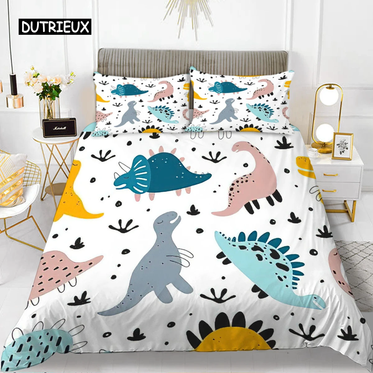 

Cartoon Dinosaur Duvet Cover Set King Microfiber Cute Cartoon Dino Comforter Cover Set Jungle Animals Bedding Set For Baby Girls