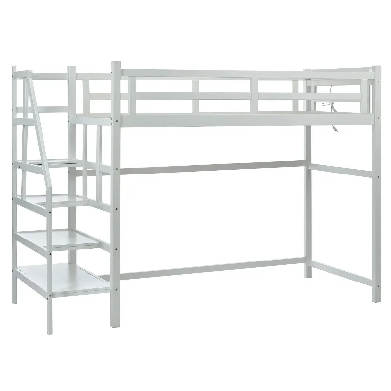 Attic bed frame, sturdy with guardrail for storage, room steel seismic