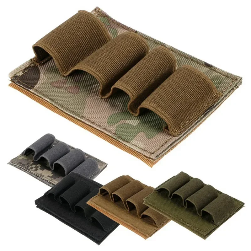 4 Round Shotgun Buttstock Shell Bullet Holder Adhesive Strip Nylon Pouch Shooting Hunting Mag Ammo Holsters