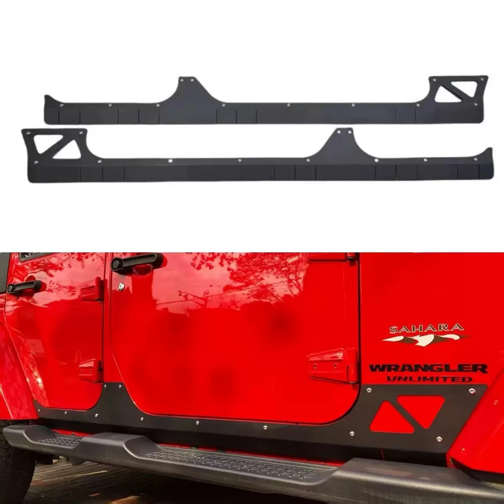 Side Skirt Rocker Guard for Jeep Wrangler JL 4XE 2018-2026, Aluminum Black Stick-On No Drill Body Armor Decorative, JL9028
