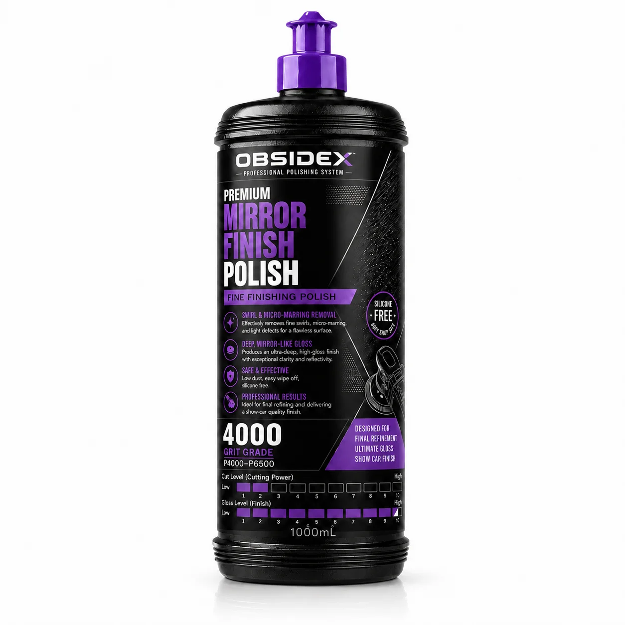 OBSIDEX Premium Mirror Finish Polish – Silicone-Free, Low Dust, Easy Wipe-Off, P4000–P6500 Grit Grade, 1000mL