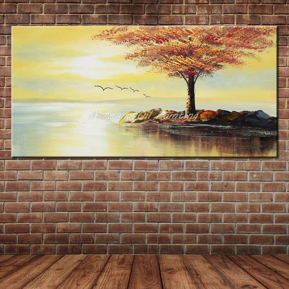 Mintura Modern Abstact Sunset Flying Birds Oil Paintings Red Tree Canvas,Art Wall Mural Picture,Home Decor Hotel Decor  Wall Art