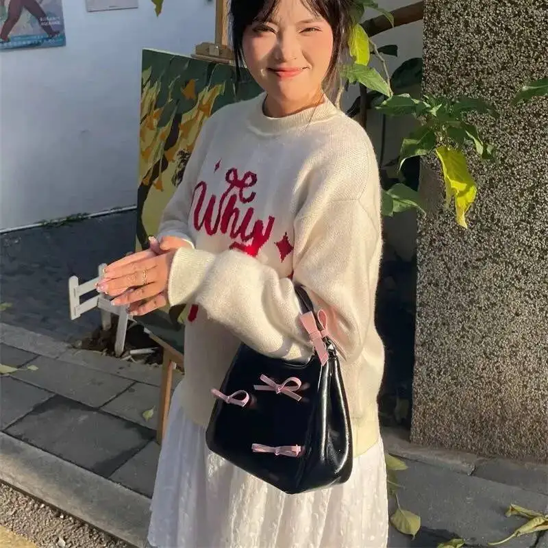 Bloom Hot Girls Y2k Hand Purse Female Sweet Cool Bow Handle Blue Bucket Bag Women Haruku Aesthetic Casual Crossbody Bags