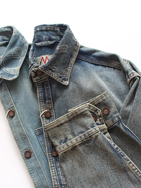 

Американская повседневная рабочая одежда: мужская весенняя новинка в японском ретро-стиле, джинсовая куртка свободного кроя с длинными рукавами из хлопка и полиэстера